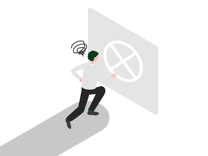 壁にぶつかる営業マン